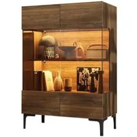 FUFU&GAGA Glasvitrine 115cm hoch, Vitrinenschrank mit LED und Glastüren