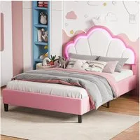 Furnishings Home Kinderbett Polsterbett Prinzessinnenbett Kronenform LED (1-tlg., Geeignet für Jugendliche und Kinder), Mit Lattenrost, Komforthöhe, LED-Beleuchtung, Samt, 90x200 cm