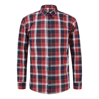 Herren Einfarbig Revers Langarm Hemd Plaid Rot