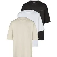 Jack & Jones T-Shirt Herren Basicshirt JJECHARGE 3er Set Pack Oversize Fit (Vorteilspack, 3-tlg) Kurzarm Tee Shirt mit Rundhalsausschnitt aus 100% Baumwolle