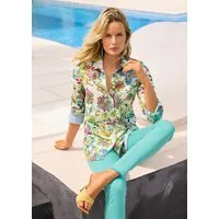MADELEINE Hemdbluse Sommerbluse mit floralem Muster Baumwollbluse mit Hemdkragen, Knopfleiste und Langarm