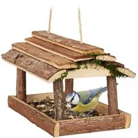 relaxdays Vogelhaus Vogelfutterhaus mit Rinde