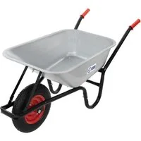 ECD Germany Schubkarre Bauschubkarre Transportkarre für Garten 100L mit Metallfelge, Gartenschubkarre Stahl Wanne Silber 143cmx59cmx65cm Arbeitskarre