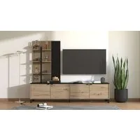 Home affaire Wohnwand Margate inkl.TV-Board und Standregal, 208 cm, mit dekorativen schwarzen Streifen, metallgriffe