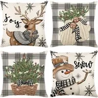Rosnek Kissenbezug 4 Stück, Leinen, Quadratisch, für Weihnachten Bett Sofa Deko, (4 Stück)