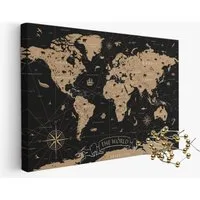 framed concept Leinwandbild als Weltkarte-Pinnwand, pinne Deine Reisen und Erinnerungen, World Map, Englische Beschriftung inkl. 50 goldene Pins