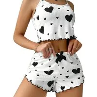 Norvéa Home Pyjama Zweiteiliger Damen Pyjama mit Herzmuster – Soft & figurbetont (2-teilig, Pyjama + Hose) mit Schleife, figurbetonter Schlafanzug