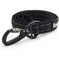 lionto Hundeleine reflektierend & gummiert, Nylon, rutschfest mit Handschlaufe, schwarz