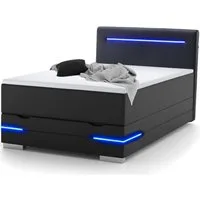 wonello Boxspringbett Dallas, inkl. LED-Beleuchtung, Bettkasten, 2x USB-Anschluss und Topper