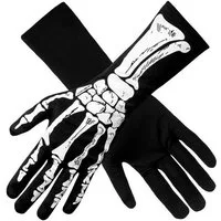 Boland Kostüm Große Knochenhandschuhe, Schwarze Skeletthandschuhe für größere Hände