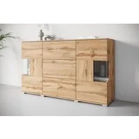 OTTO home Sideboard Kenia (1 St), Sideboard mit 3 Schubladen, 6 Fächern, Glastüren, Breite 150 cm