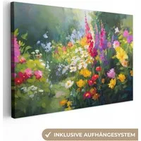 OneMillionCanvasses® Leinwandbild Sommergarten - Atmosphärisch - Blumen, Fotodruck (1 St), Leinwand Bilder Klein, Wand Dekoration Aesthetic 30x20 cm