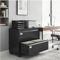 HOMCOM Aktenschrank mit 2 Schubladen Rollen verstellbarem Hängeregistratur (Rollcontainer, 1-St., abschließbar Büroschrank) für Büro, Homeoffice, 90 x 40 x 77,4 cm, Schwarz