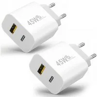GreenHec 45w Schnellladegerät USB C Charger für Samsung S25 S24 S23 iPhone Schnelllade-Gerät (Spar-Set, 45w USB-C + USB-A Dual Charger (2er Pack), Netzteil Stecker Adapter Tablet Handy Google Dual Doppel Ladegerät)