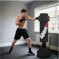 SPORTNOW Standboxsack Kickboxsack, Punchingsack mit Saugfuß, Boxbandagen (Standboxsack, 1-tlg., Boxsack Stehend), für Boxen, Kickboxen, Kunststoff, Schwarz