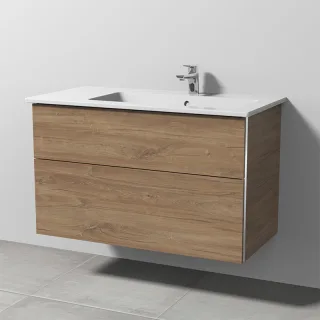 Sanipa 3way Keramik-Set Venticello Keramik-Waschtisch und Unterbau mit 2 Auszügen, Eiche-Kansas BR32659