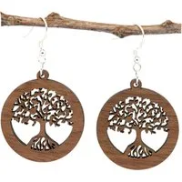 NaturSchatulle Paar Ohrhaken Baum des Lebens (Holzschmuck, Ohrhänger Holz), 32 mm, Lebensbaum, HandMade in Germany, Nachhaltig