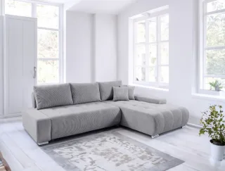 Ecksofa Sofa mit Schlaffunktion VOGAR Stoff Poso Hellgrau Ottomane Rechts