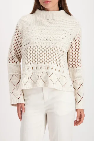 monari - Strickpullover mit Ajourmuster almond - Gr. - 38
