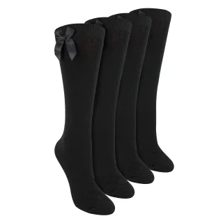 Mädchen 4er Pack Kniehohe Schulsocken mit Schleifen-Bow | Einfache Lange Socken für Kinder