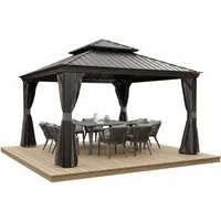 PURPLE LEAF Pavillon Gartenpavillon mit Stahldach, Hardtop Gazebo mit Seitenteile, Wasserdicht Stabil Winterfest, Grau