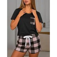 Elegant Love Shorty Damen Loungewear – Pyjama-Set (Set, 2 tlg., Kurzarmshirt mit Brusttasche & Shorts mit Bindeband) Stilvolle Nachtwäsche und komfortable Loungewear