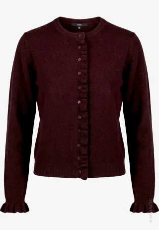 zero - Strickjacke Damen mit Rüschen Dark Brown Melange - Gr. - 44