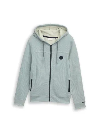 Tom Tailor - Hoodie Sweatjacke mit Logo-Badge green petrol stripe structure - Gr. - XXL