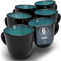 PURE LIVING INTERIOR DESIGN Geschirr-Set Pure Living Becher 6er 460ml »Ibiza«, Steingut, Petrol, 6 Personen, Steingut, Mediterrane Handwerksoptik, Reaktive Glasur – jedes Stück einzigartig…