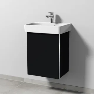 Sanipa 3way Waschtischunterbau zu Geberit Renova Plan Slim Waschtisch mit 4 Auszügen, Schwarz-Matt BS66808