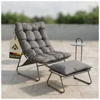 NovaTerra Gartenlounge-Set Entspannungssessel mit Fußstütze + Tisch 3-teiliges Set aus Metall