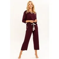 Mademoiselle Sommeil Pyjama Schlafanzug in weinrot mit floralen Akzenten (2 tlg., 1 Stück) aus luxuriösem Viskose-Mix