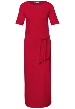 Street One - Jerseykleid in Midilänge mit Knotendetail und U-Boot-Ausschnitt rot - Gr. - 42