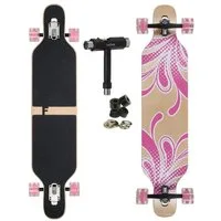 FunTomia Longboard Longboard in 3 Flex Stufen Camber Ahornholz + T-Tool mit LED Rollen, Camber Twin Tip