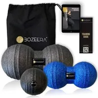 BOZEERA Massageball FASZIEN DUOBALL 12CM, DUOBALL 8 CM UND FASZIENMASSAGE BALL 8CM, Duoball Faszien Massage Bälle Set, Inkl. GRATIS Video-anleitung, Poster & Tasche