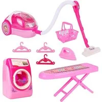 Greyghost Puppenhausmöbel Reinigungsset Spielzeug Waschmaschine Staubsauger mit Licht (Spielzeug Haushaltsgeräte Set für Rollenspiele, Puppenhaus und kreative Spiele, Kinder Putzspielzeug mit Waschmaschine, Staubsauger, Bügeleisen), Realistisches Rol