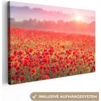 OneMillionCanvasses® Leinwandbild Blumen - Mohn - Rot - Blumenfeld, Fotodruck (1 St), Leinwand Bilder Klein, Wand Dekoration Aesthetic 30x20 cm
