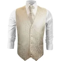 Paul Malone Anzugweste Herren Hochzeitsweste mit Plastron Set 2tlg floral - Bräutigam (Set, 2-tlg., mit Weste und Plastron) champagner V18, Gr. 48 (XS)
