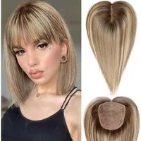 LuxusKollektion Echthaar-Extension Haarteil Echthaar 12 Zoll mit Pony Hellbraun mit blonden Strähnchen