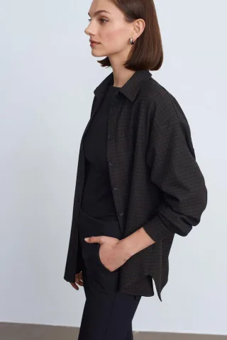 Oversized Langarm-Mikromusterhemd