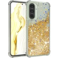 EAZY CASE Handyhülle Liquid Glittery Case für Samsung Galaxy A36 5G 6,7 Zoll, Durchsichtig Back Case Handy Softcase Silikonhülle Glitzer Cover Gold