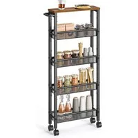 VASAGLE Beistellwagen Küchenwagen schmal, für kleine Räume, Küche, Wohnzimmer, Arbeitszimmer, 5 Ebenen, Nischenregal auf Rollen, Stahl, Griff, 13 x 41 x 99,6 cm