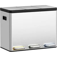 TLGREEN Mülltrennsystem 3×15L aus Stahl,Mülleimer 3 Fächer mit Soft-Close-Deckeln,Abfalleimer mit Herausnehmbare Inneneime