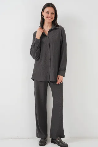 Strukturiertes Langarm-Strickshirt & Hosen Strick-Set