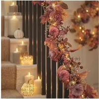 Lights4fun LED-Girlande 1,4 m LED-Herbstgirlande mit Samt-Kürbissen & 50 Mikro-LEDs in Herbstf