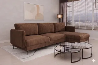 Ecksofa Designersofa HELMER MAX Stoff Vibe Braun Ottomane Rechts