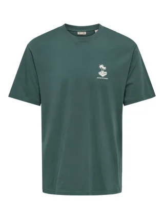 only & sons - T-Shirt mit Backprint grün/blau - Gr. - S