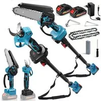 XERSEK Akku-Hochentaster 4-in-1 Akku Kettensäge Bürstenloser Teleskop Astschere Teleskopsäge, bis 4 m Arbeitshöhe, (Set, Gartenscheren-Maschinen mit Akku und Ladegerat), 1,7m Teleskopstange, 25mm Baumschere, mit 2×2,0 Ah Akku