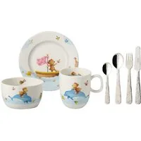 Villeroy & Boch Kindergeschirr-Set Happy as a Bear, Porzellan, rostfreier Edelstahl 18/10, 7-tlg.