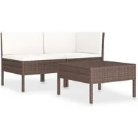 vidaXL Gartenlounge-Set 3-tlg. Garten-Lounge-Set mit Auflagen Poly Rattan Braun, (1-tlg)